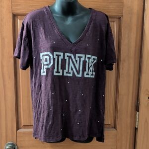PINK Victoria's Secrets Women's V-Neck Tee - Dark Purple